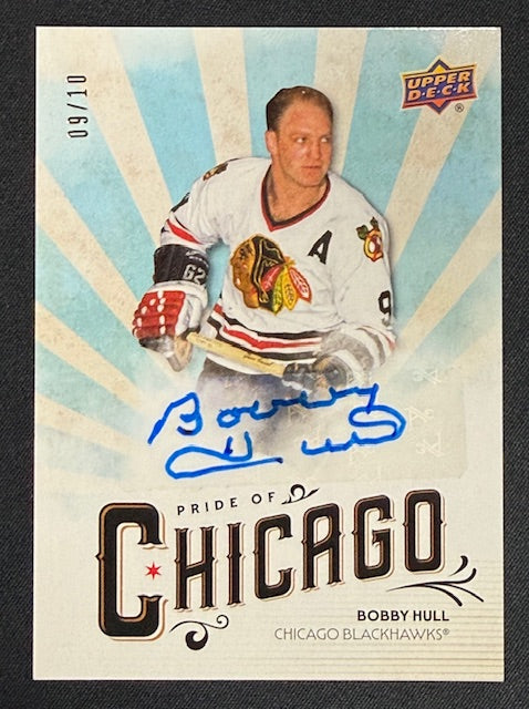 2025 Upper Deck National Bobby Hull Pride of Chicago Auto 9/10 Jersey Match!