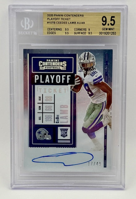 2020 Panini Contenders CeeDee Lamb Auto RC Playoff Ticket /49 BGS 9.5