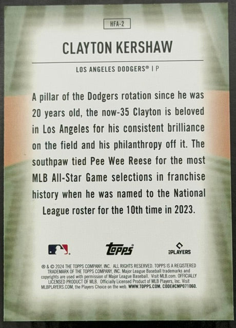 2024 Topps Clayton Kershaw Home Field Advantage HFA-2