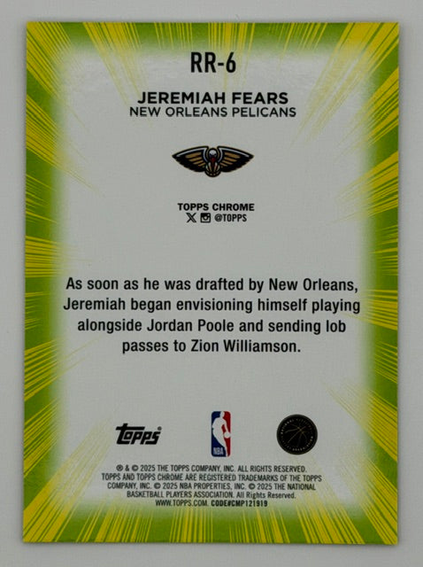2025-26 Topps Chrome Jeremiah Fears Radiating Rookies SSP