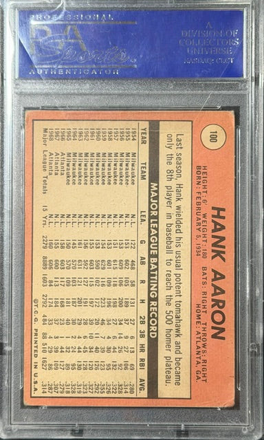 1969 Topps #100 Hank Aaron PSA 3