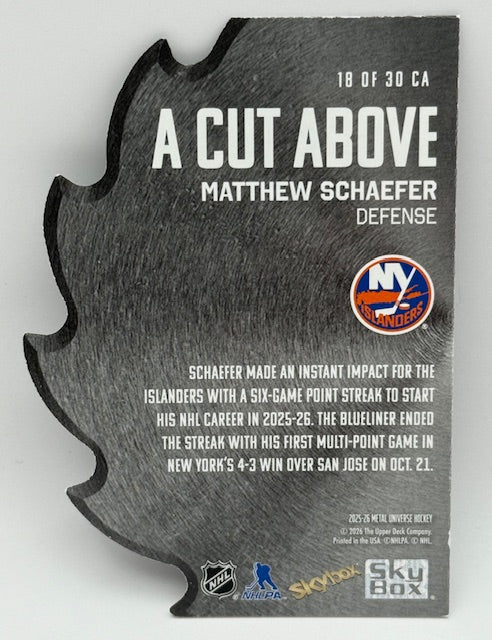2025-26 Skybox Metal Universe Matthew Schaefer A Cut Above #18