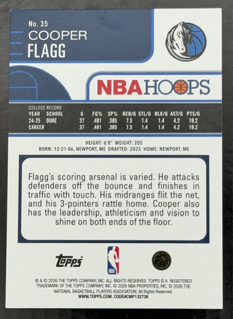 2025-26 NBA Hoops Cooper Flagg RC Silver Glitter