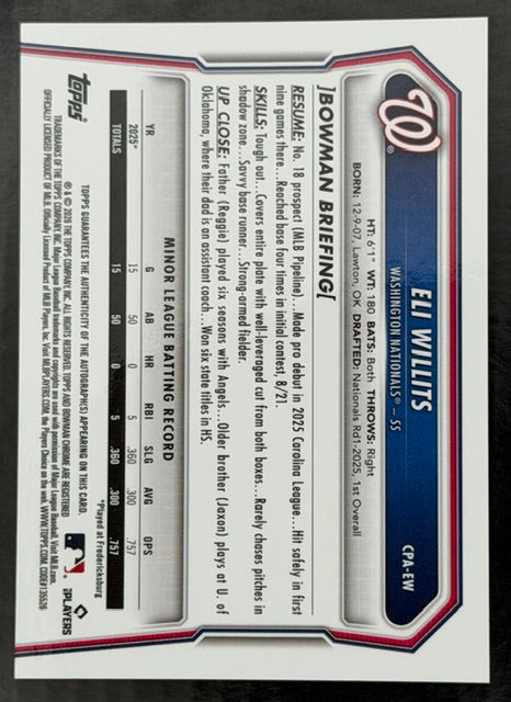 2026 Bowman Chrome Eli Willits Auto Green Reptilian Refractor /99