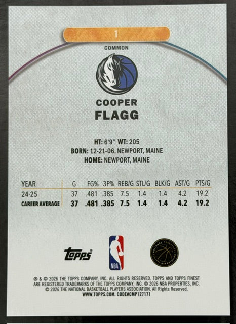 2025-26 Topps Finest Cooper Flagg RC /75