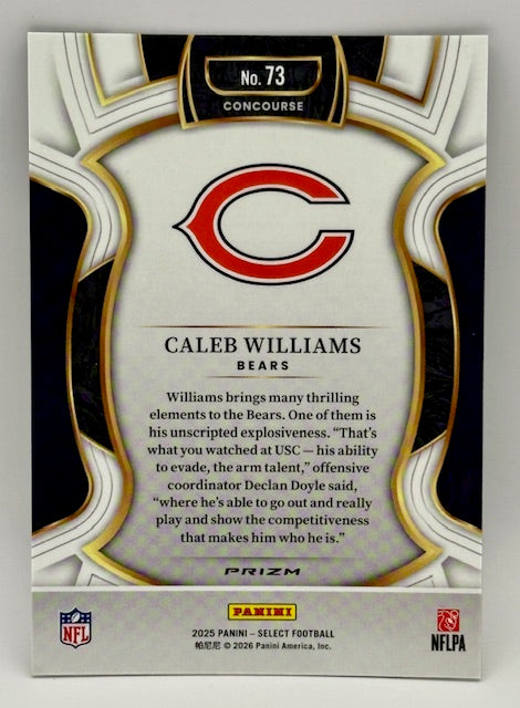 2025 Select Zebra Caleb Williams Shock Prizm Concourse
