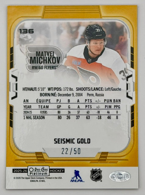 2025-26 O-Pee-Chee Platinum Matvei Michkov RC Gold /50