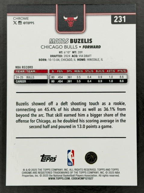 2025-26	Topps Chrome Matas Buzelis Gold Geometic 50/50 Bookend