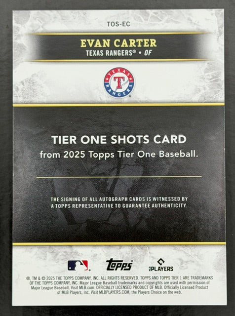 2025 Tier One Shots Evan Carter Auto Holo Silver /10