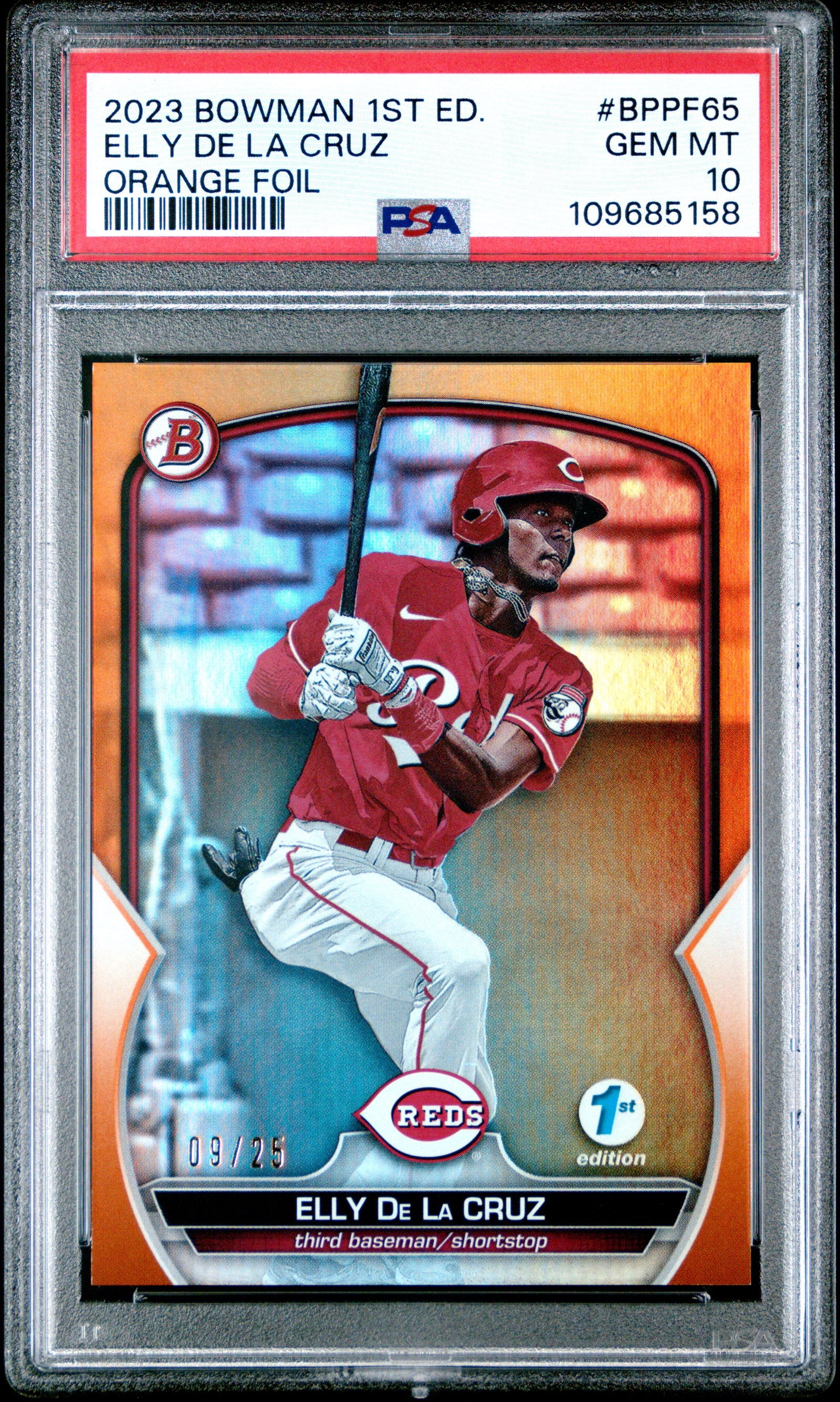 2023 Bowman 1St Edition Bppf65 Elly De La Cruz Orange Foil PSA 10