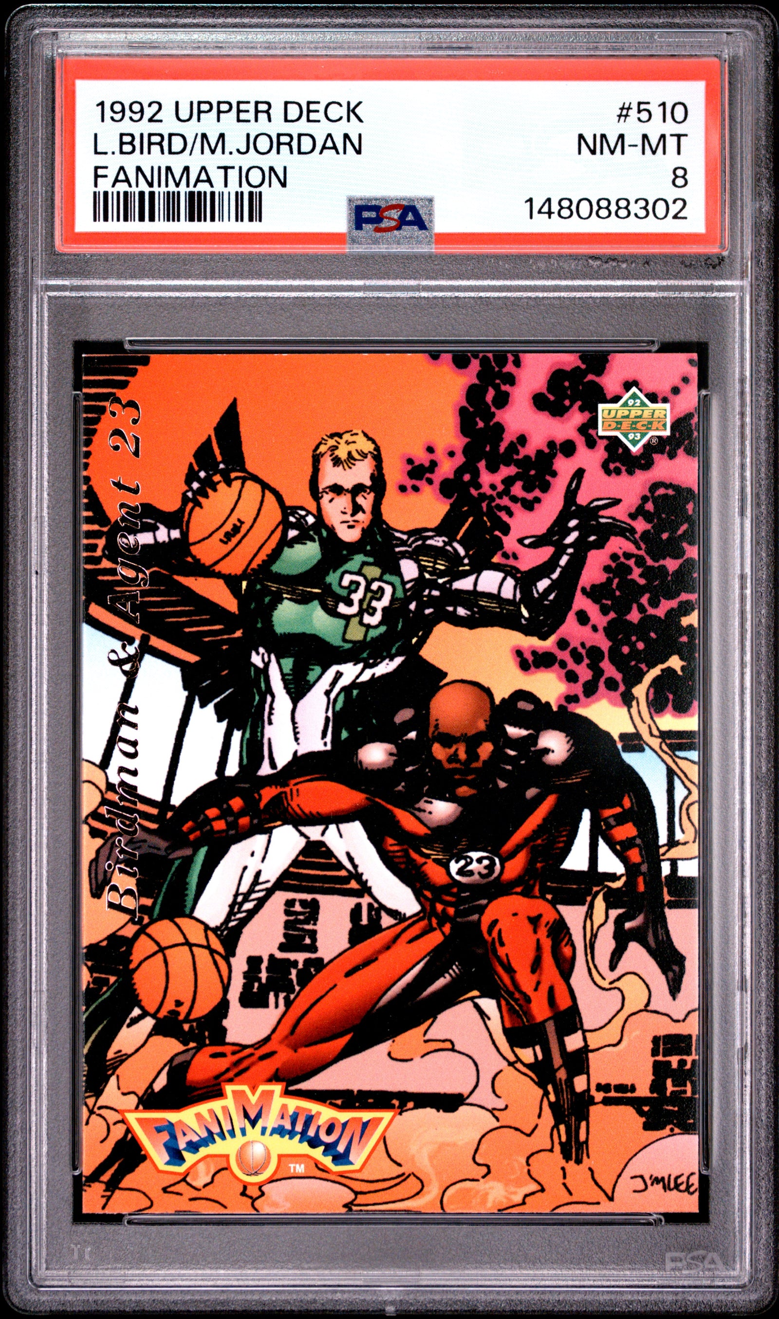 1992 UPPER DECK 510 MICHAEL JORDAN\LARRY BIRD FANIMATION PSA 8 - front