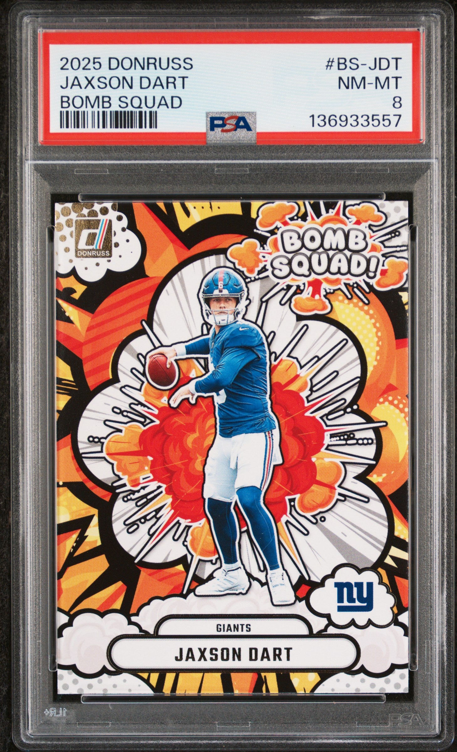 2025 Panini Donruss Bomb Squad Bs-Jdt Jaxson Dart PSA 8