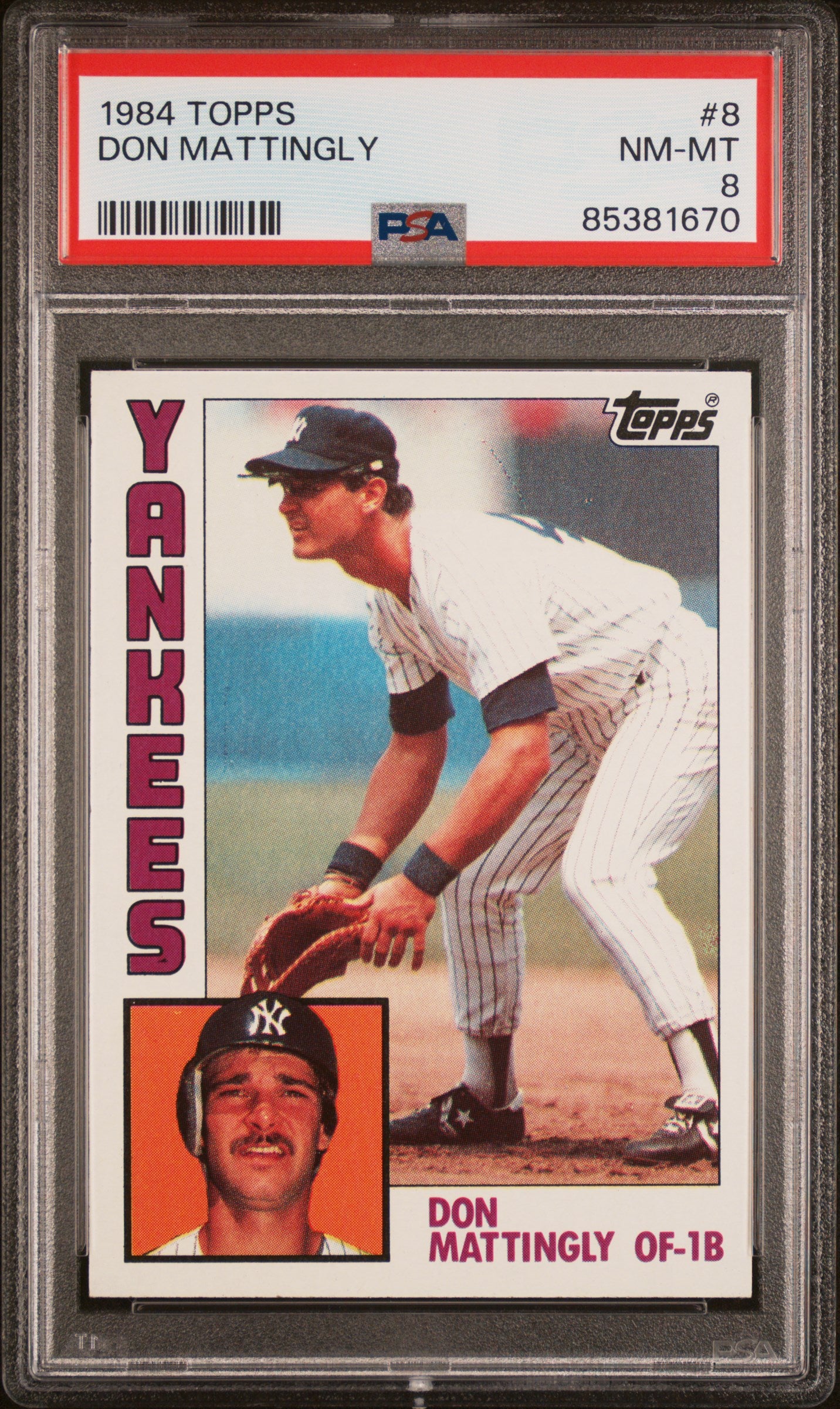 1984 TOPPS 8 DON MATTINGLY PSA 8 - front