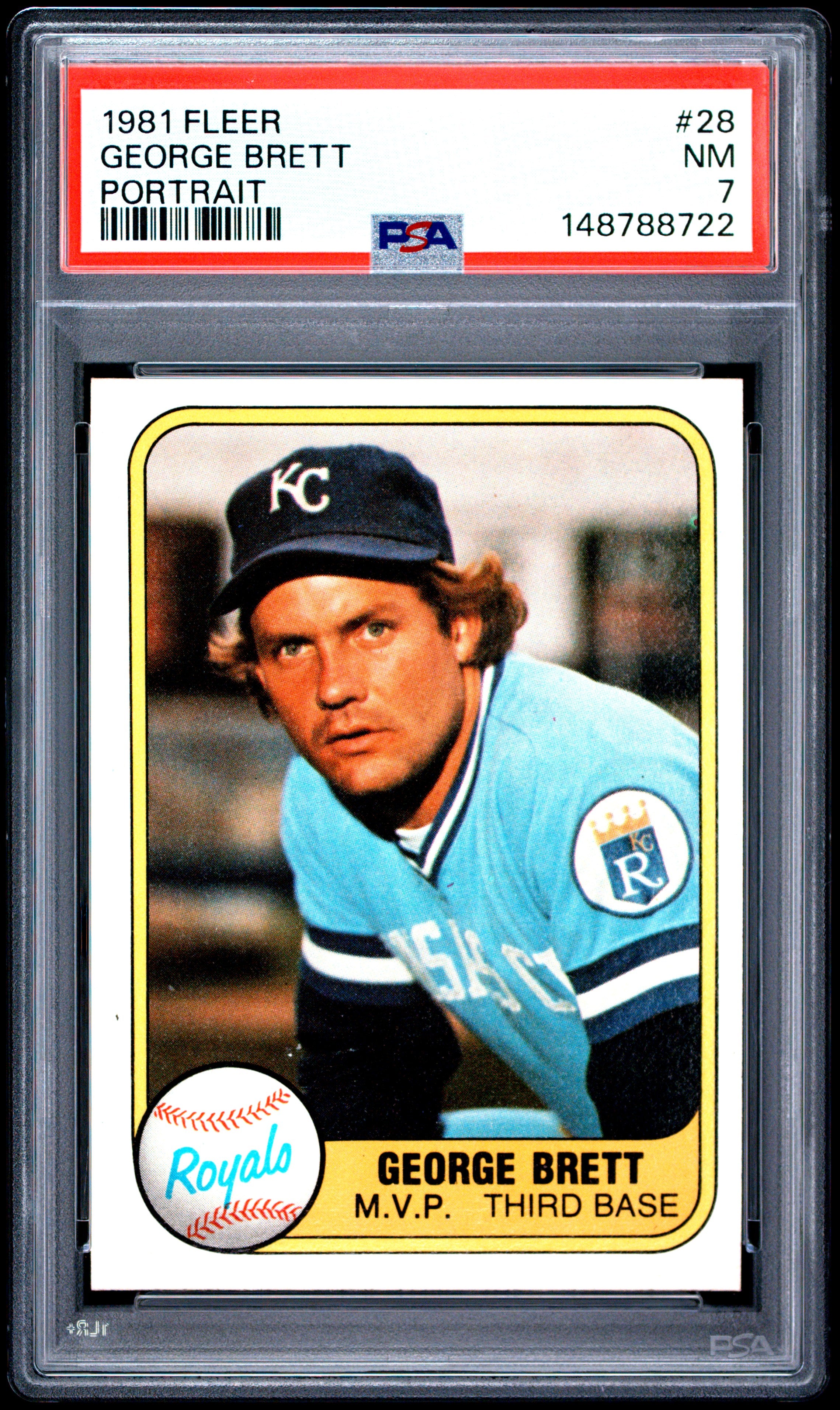 1981 FLEER 28 GEORGE BRETT PORTRAIT PSA 7 - front