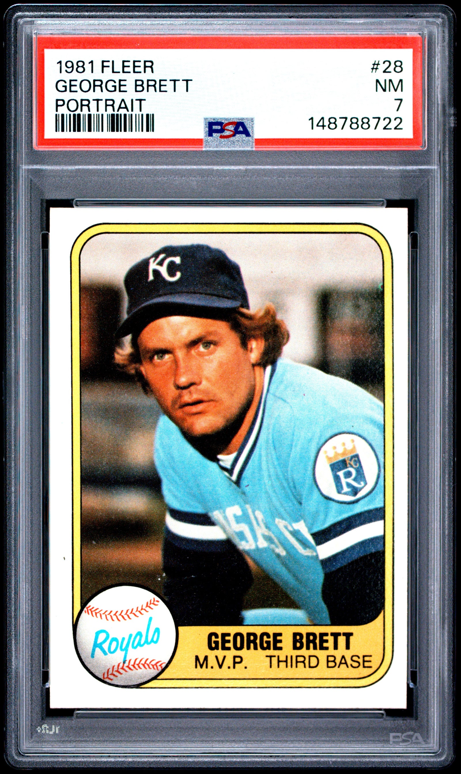 1981 FLEER 28 GEORGE BRETT PORTRAIT PSA 7 - front