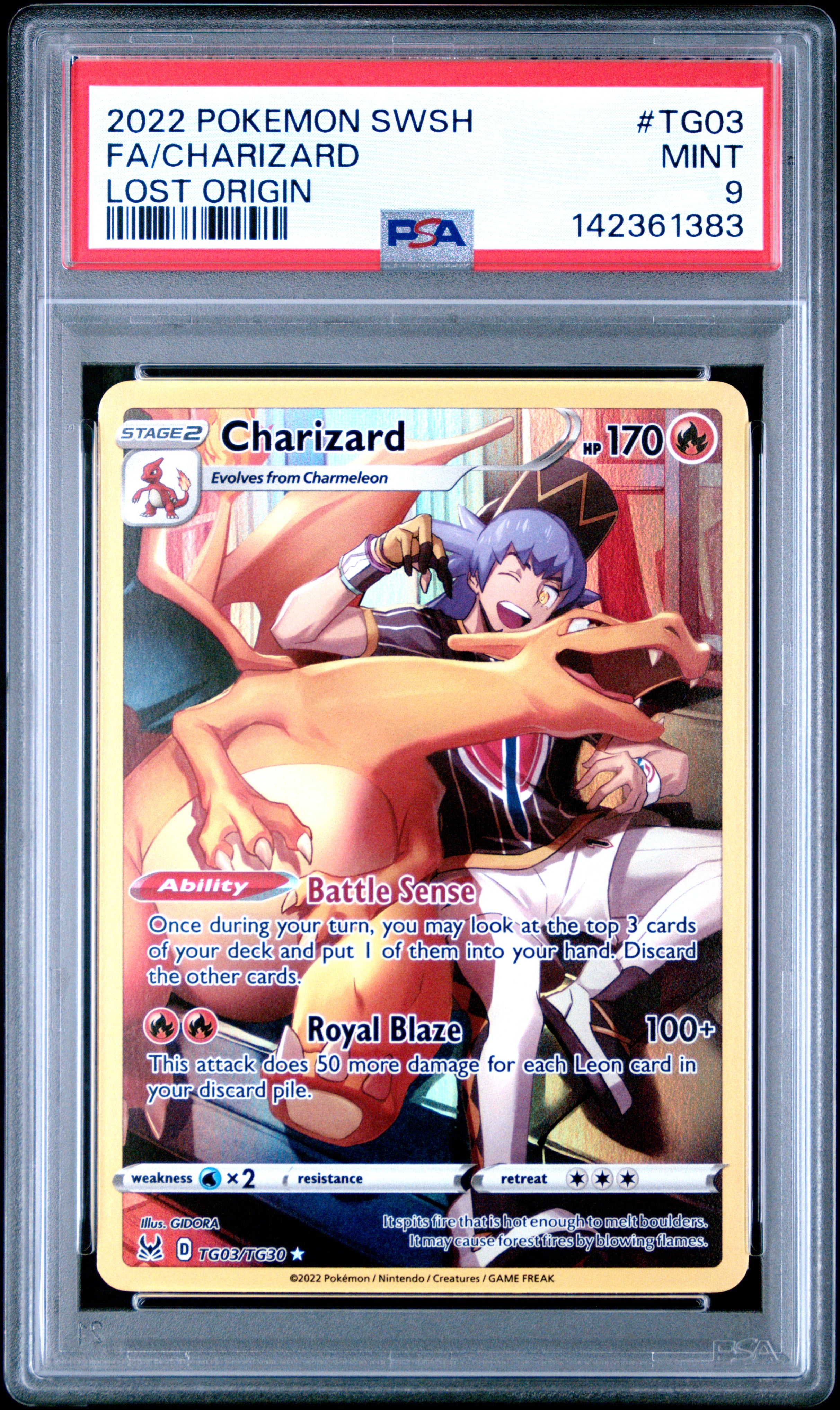 2022 POKEMON SWORD & SHIELD LOST ORIGIN TG03 FULL ART/CHARIZARD PSA 9 - front