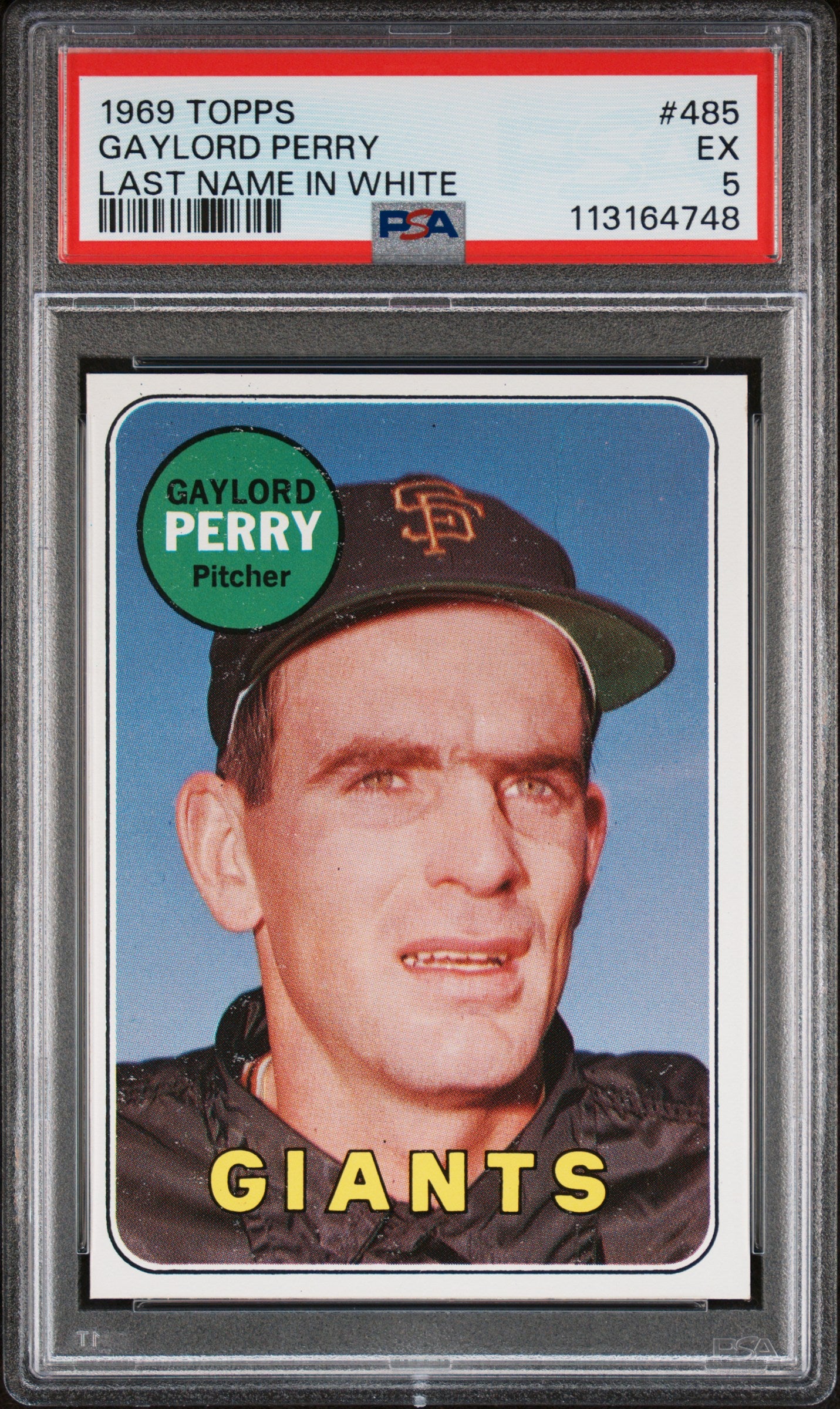 1969 Topps 485 Gaylord Perry Last Name In White PSA 5