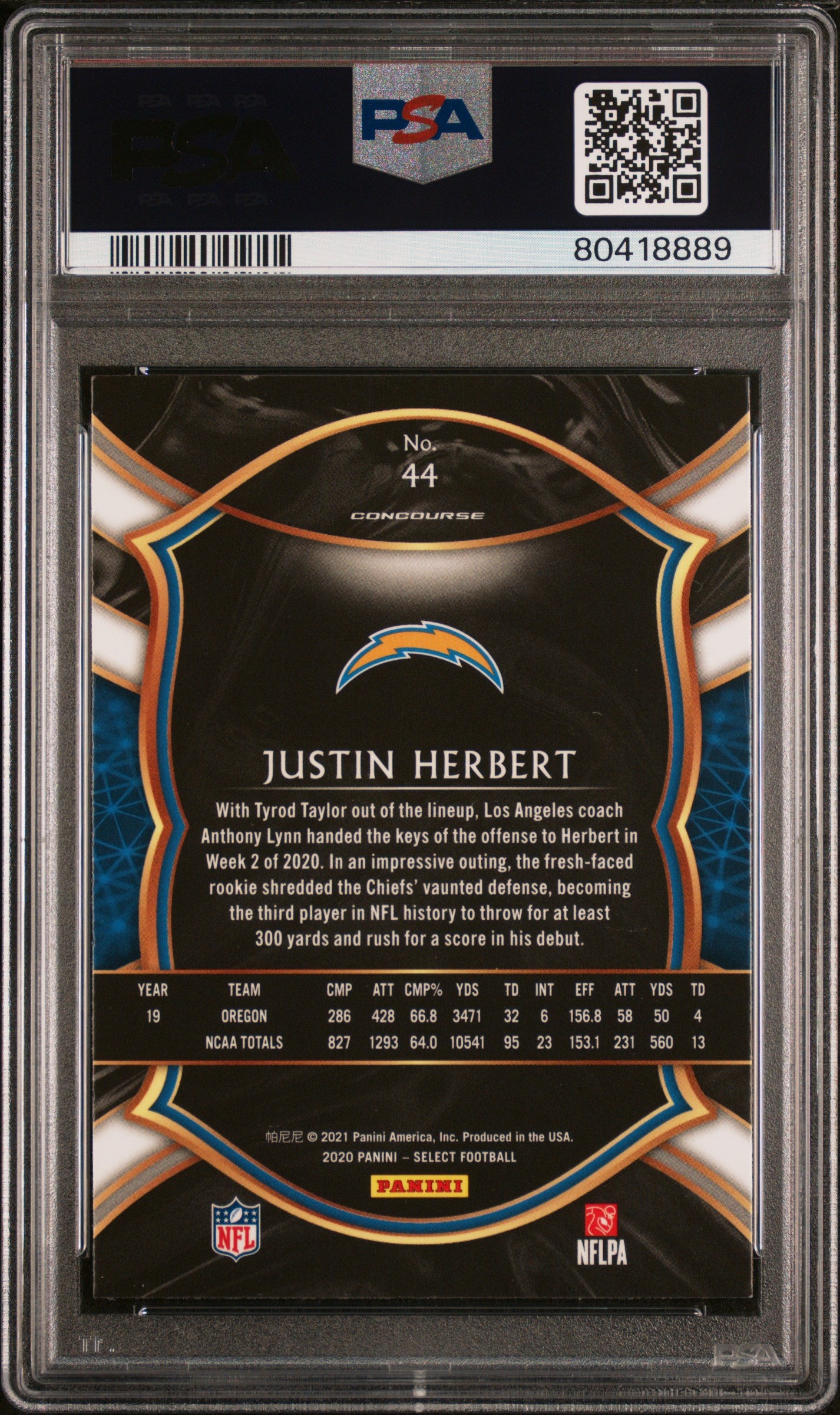 2020 Panini Select 44 Justin Herbert  PSA 10