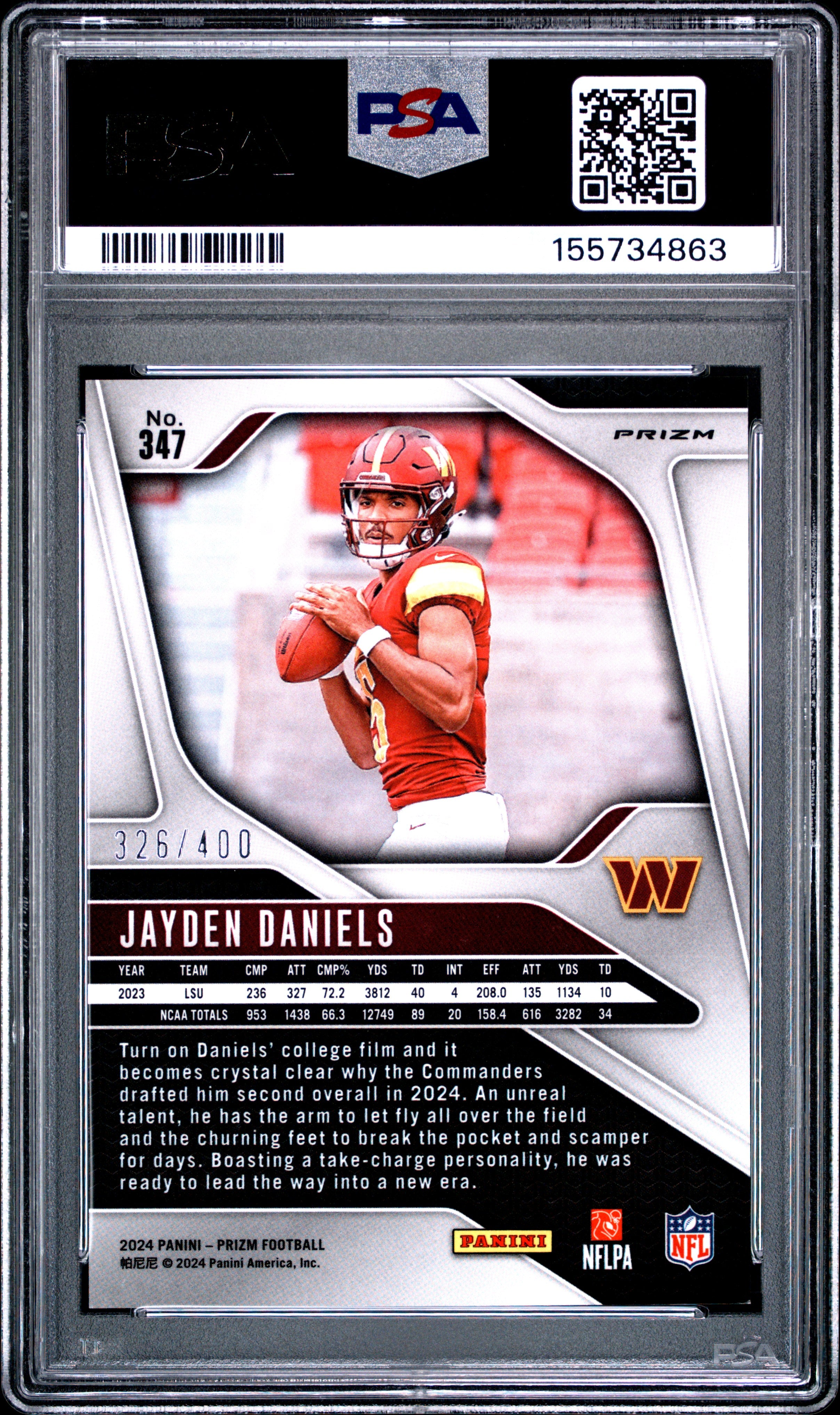 2024 PANINI PRIZM 347 JAYDEN DANIELS PANDORA PSA 9 - back