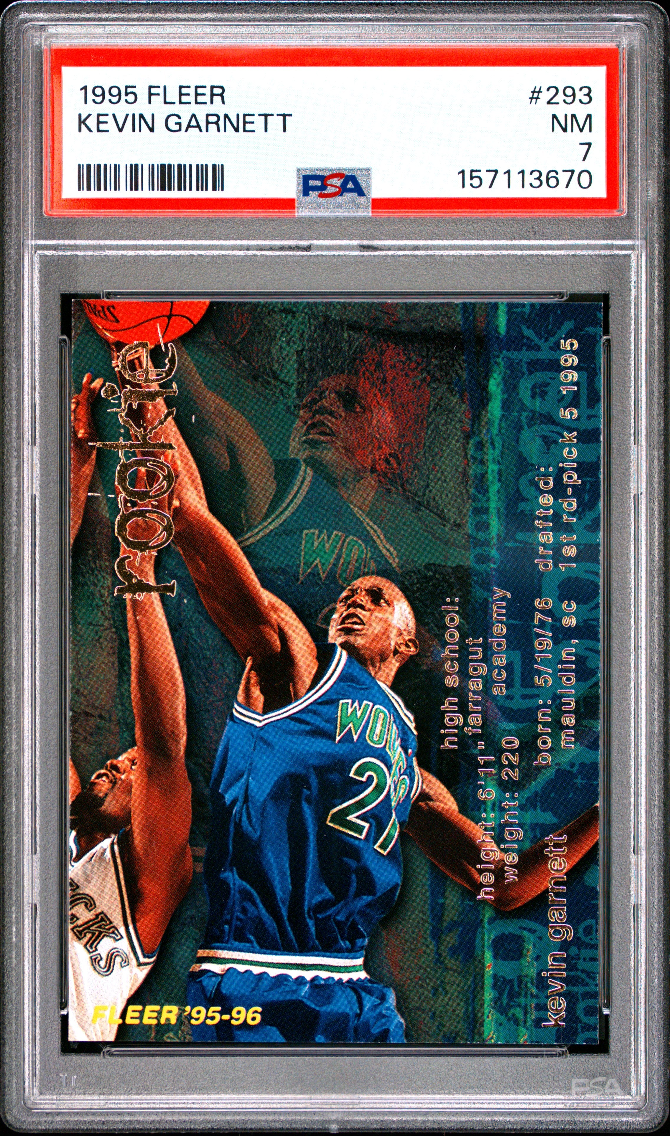 1995 FLEER 293 KEVIN GARNETT PSA 7 - front