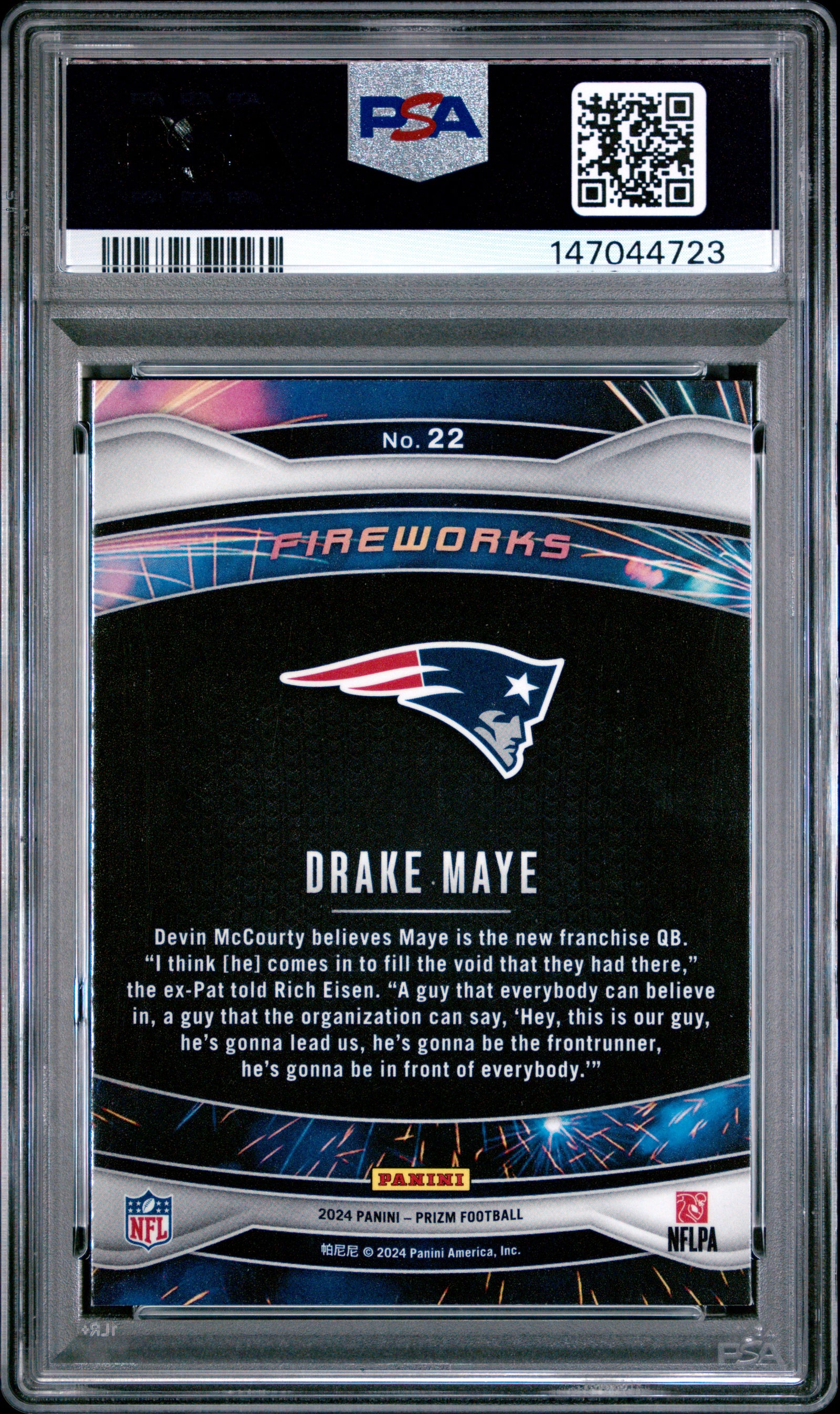 2024 Panini Prizm Fireworks 22 Drake Maye  PSA 8