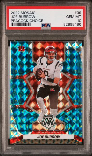 2022 Panini Mosaic Peacock Choice Joe Burrow #39 PSA 10