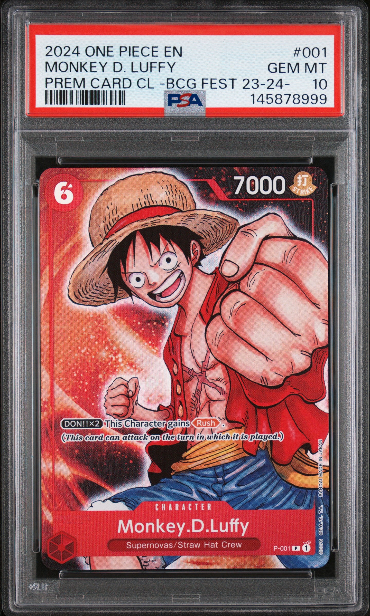 2024 One Piece Premium Card Collection -Bandai Card Games Fest 23-24 Edition- 001 Monkey D. Luffy PSA 10