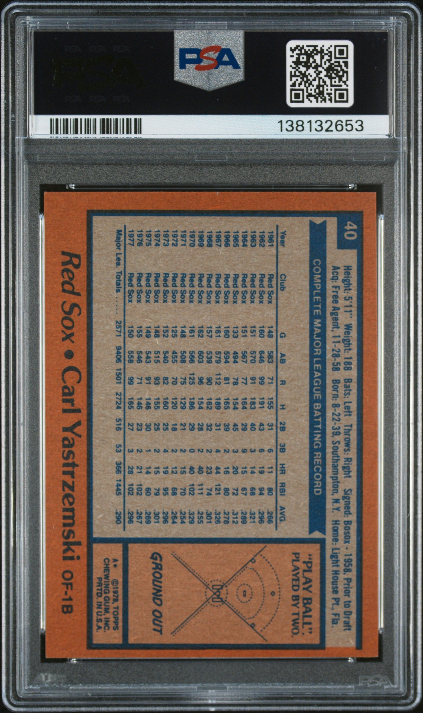 1978 Topps 40 Carl Yastrzemski  PSA 8