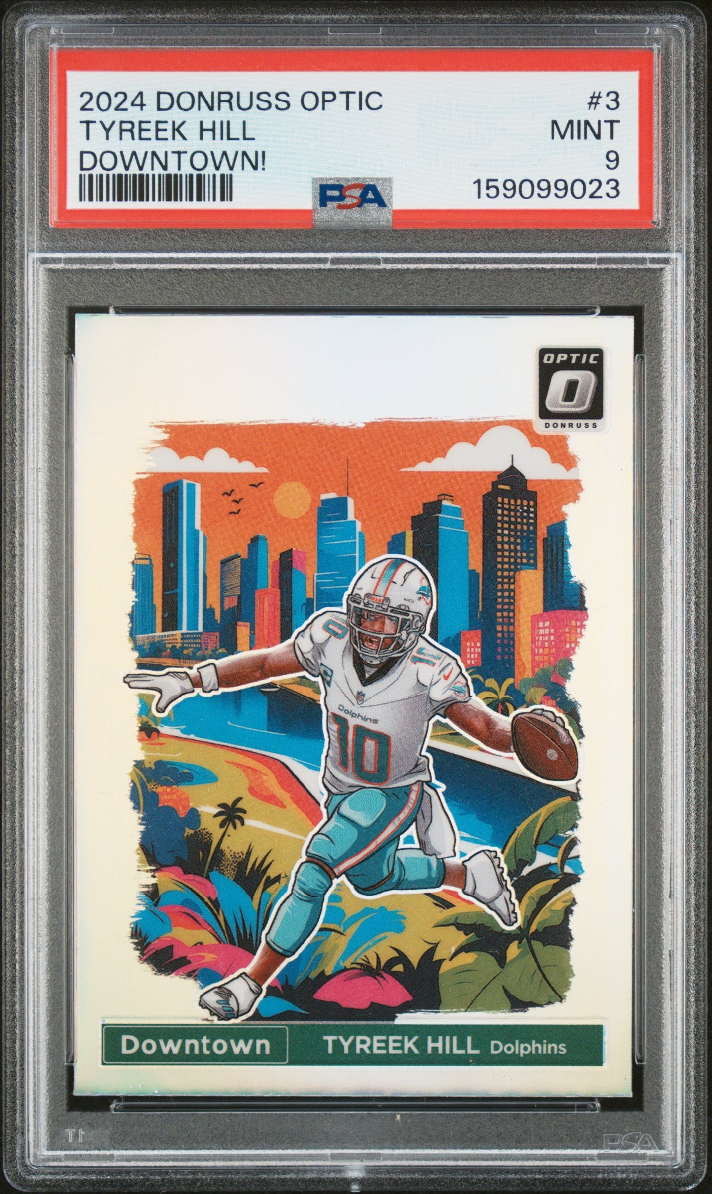 2024 PANINI DONRUSS OPTIC DOWNTOWN! 3 TYREEK HILL PSA 9 - front