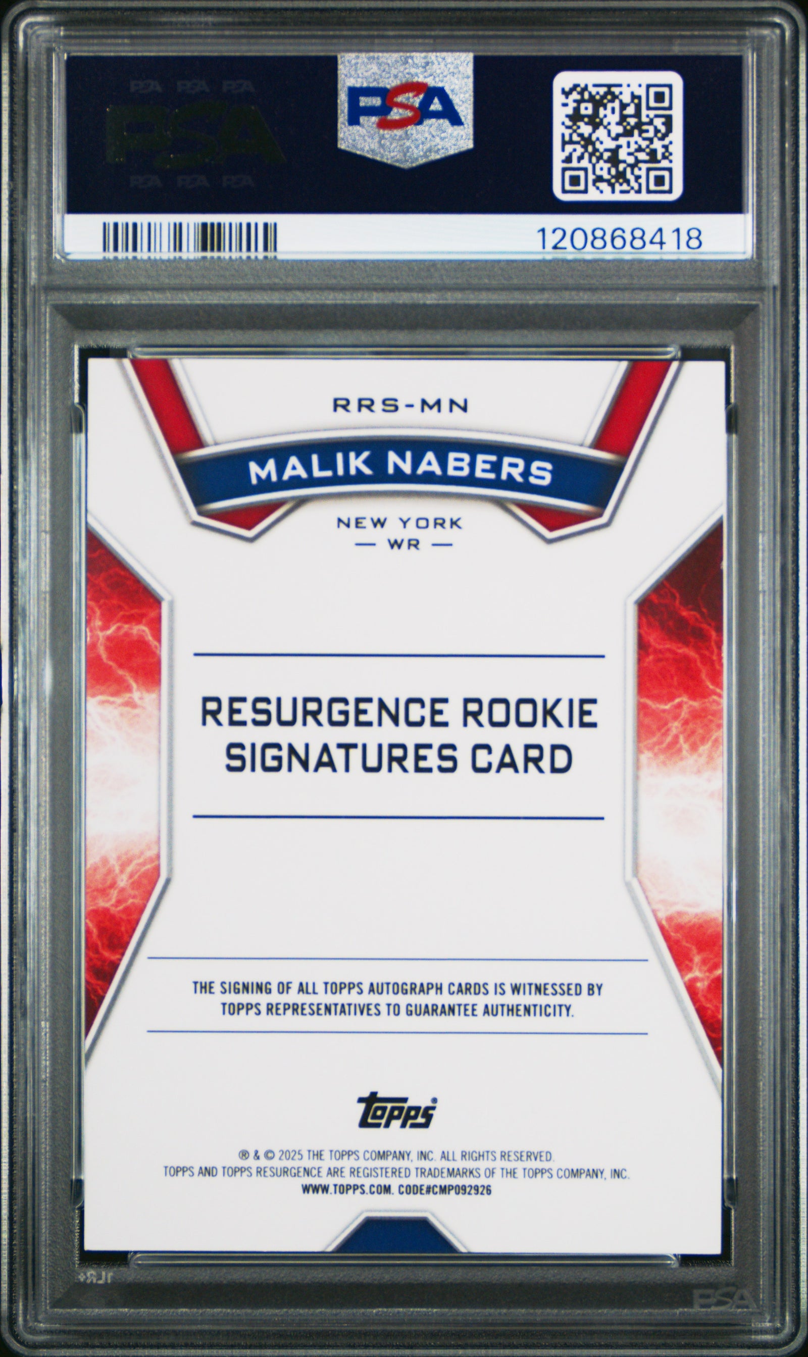 2024 Topps Resurgence Resurgence Rookie Signatures Rrsmn Malik Nabers Aqua Surge PSA 8