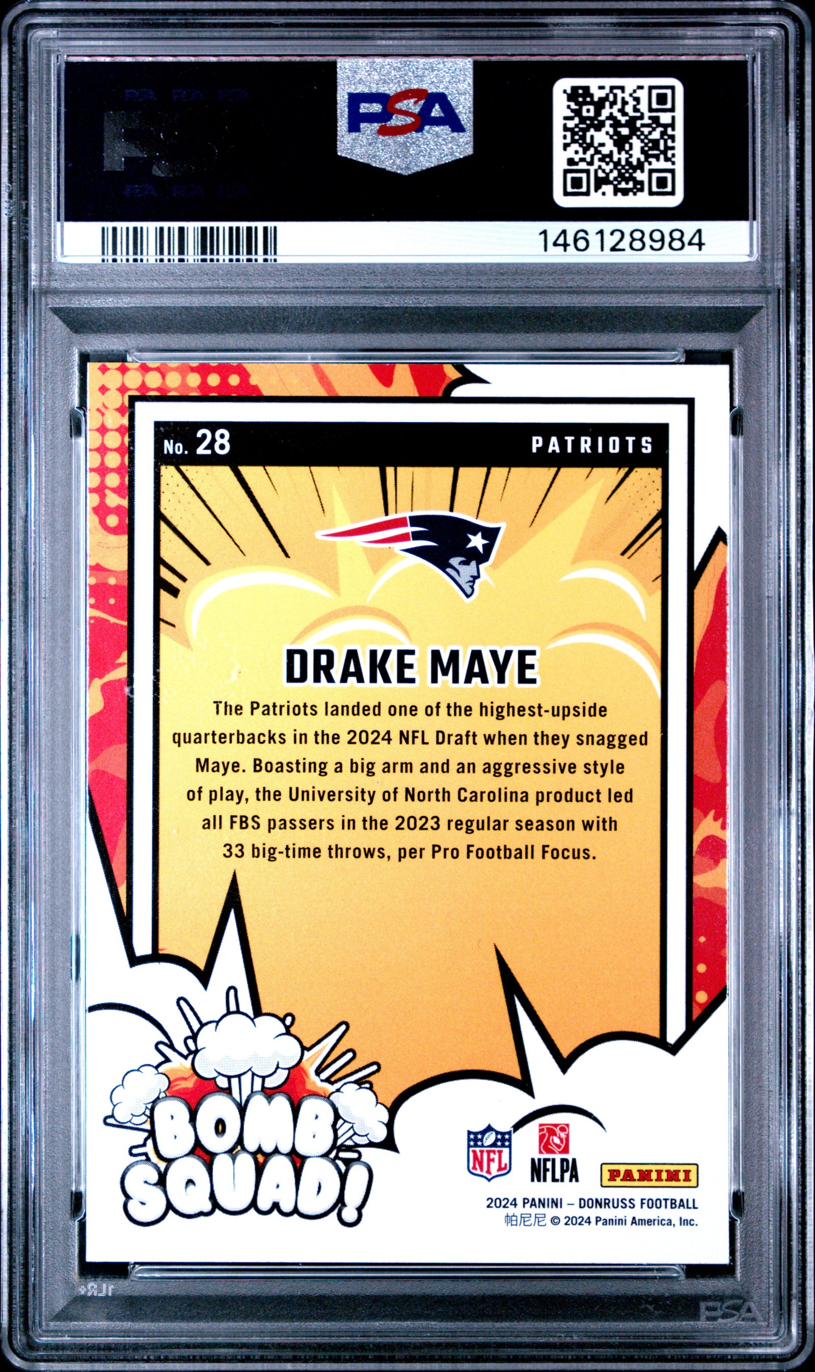 2024 Panini Donruss Bomb Squad 28 Drake Maye PSA 8