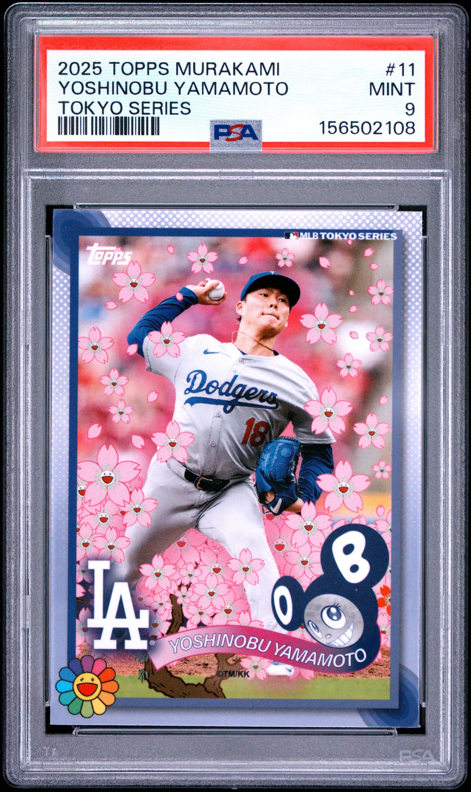 2025 TOPPS TAKASHI MURAKAMI + MLB WORLD TOUR TOKYO SERIES 11 YOSHINOBU YAMAMOTO PSA 9 - front