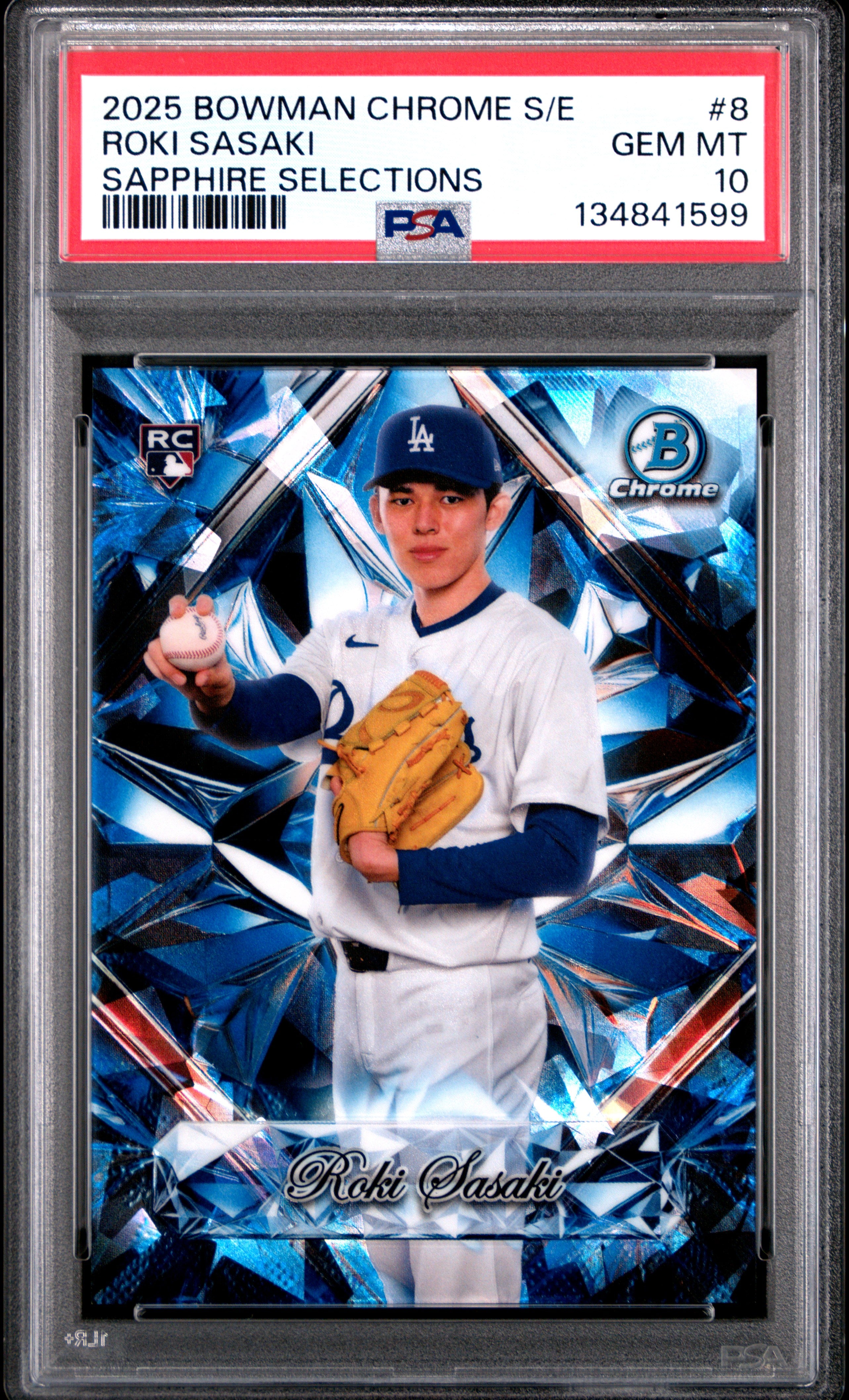 2025 BOWMAN CHROME SAPPHIRE EDITION SAPPHIRE SELECTIONS 8 ROKI SASAKI PSA 10 - front