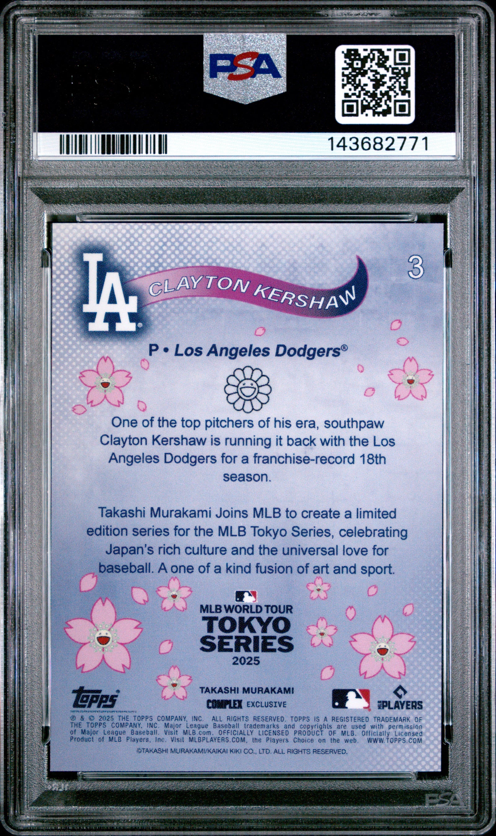 2025 Topps Takashi Murakami + Mlb World Tour Tokyo Series 3 Clayton Kershaw Blue PSA 10