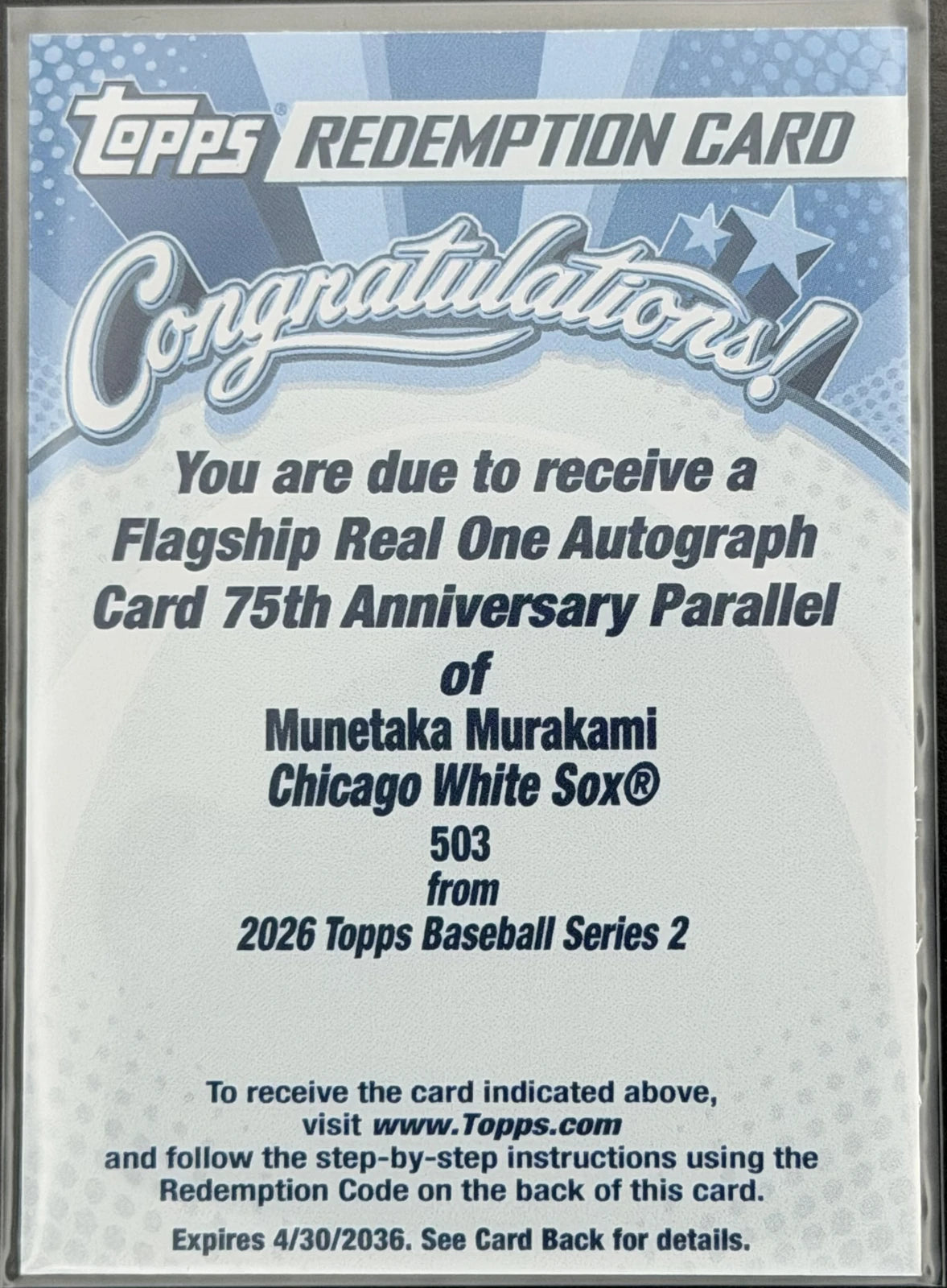 2026 Topps Series 2 Munetaka Murakami Real One Autograph 75th Anniversary Redemption