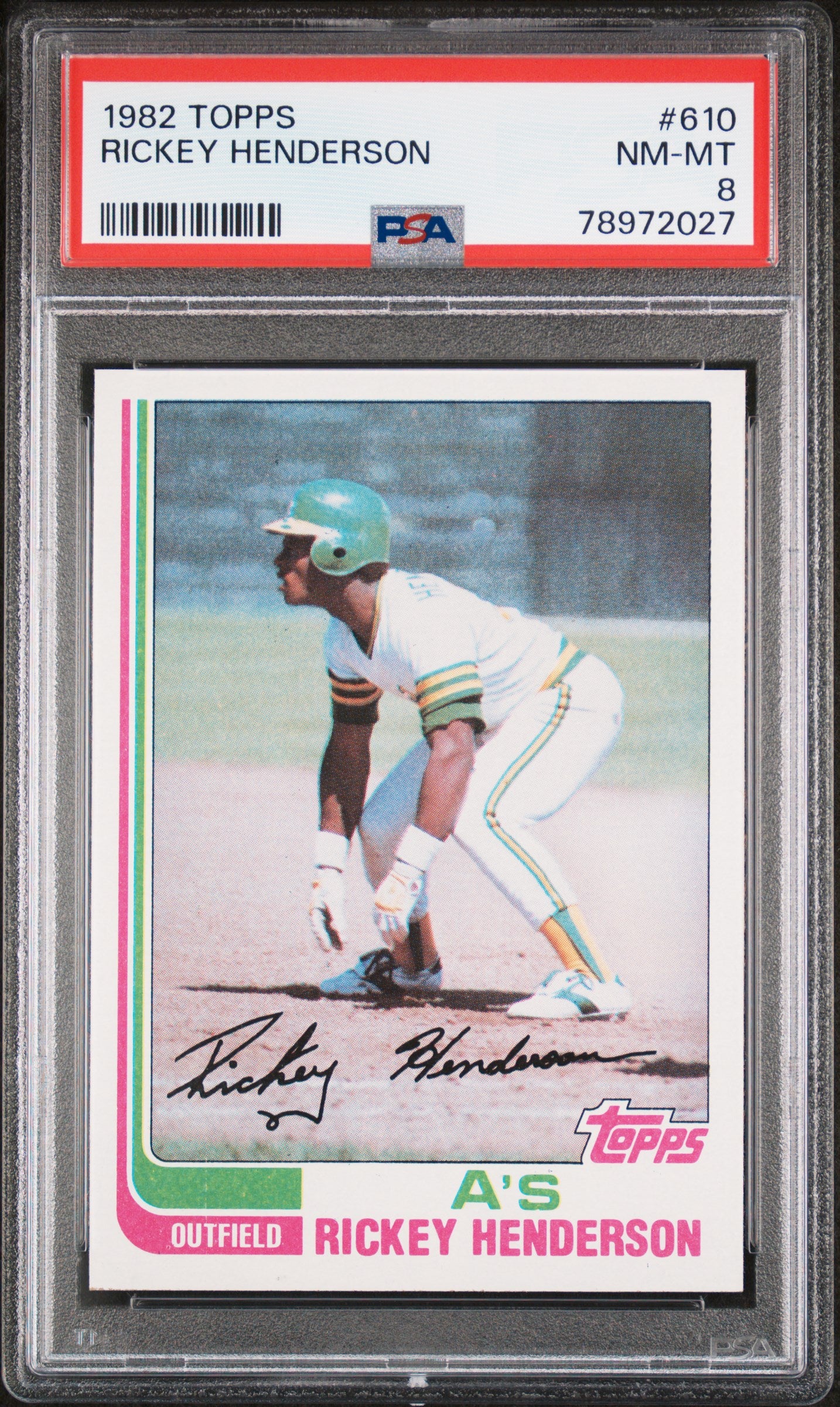 1982 TOPPS 610 RICKEY HENDERSON PSA 8 - front