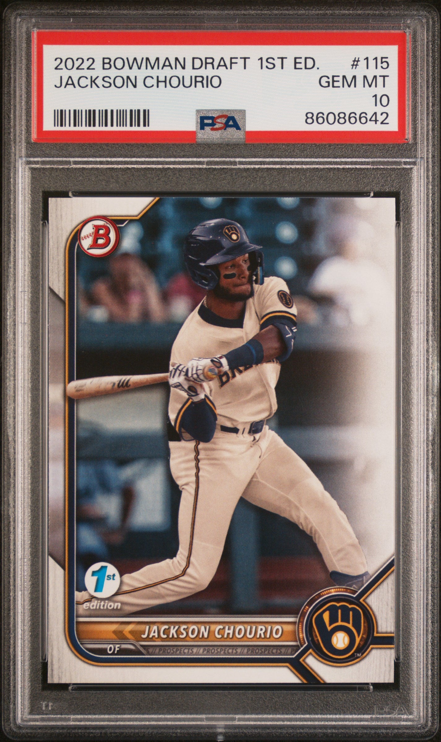 2022 BOWMAN DRAFT 1ST EDITION 115 JACKSON CHOURIO PSA 10 - front