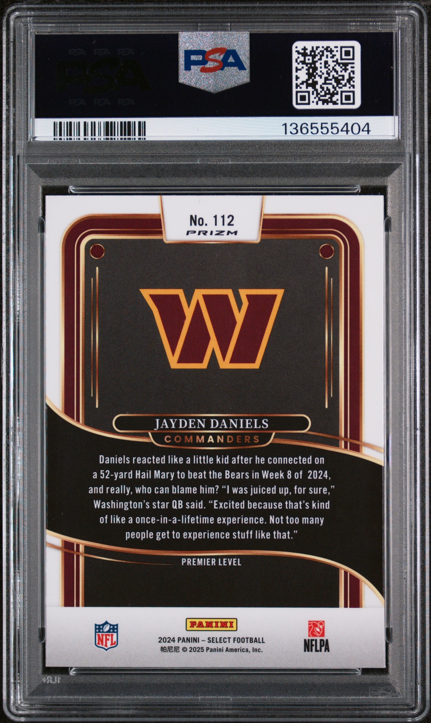 2024 Panini Select Jayden Daniels RC Black & Red Shock PSA 8