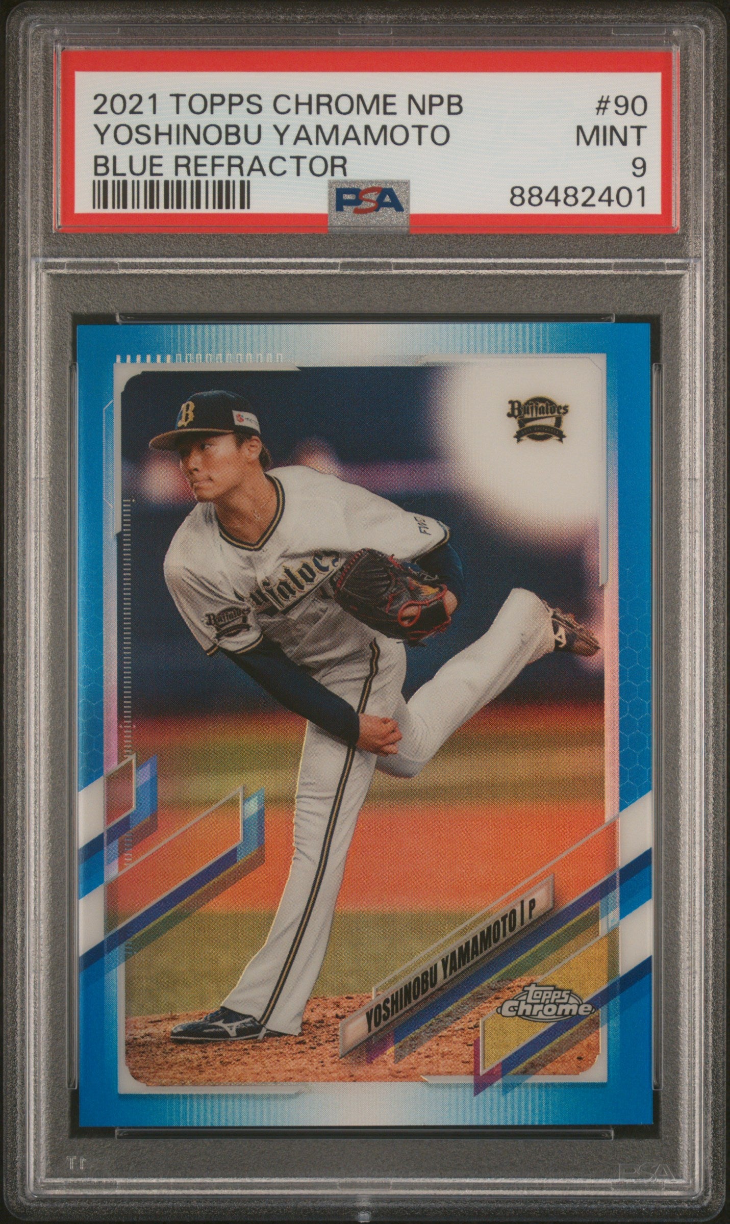 2021 Topps Chrome Nippon Professional Baseball 90 Yoshinobu Yamamoto Blue Refractor PSA 9