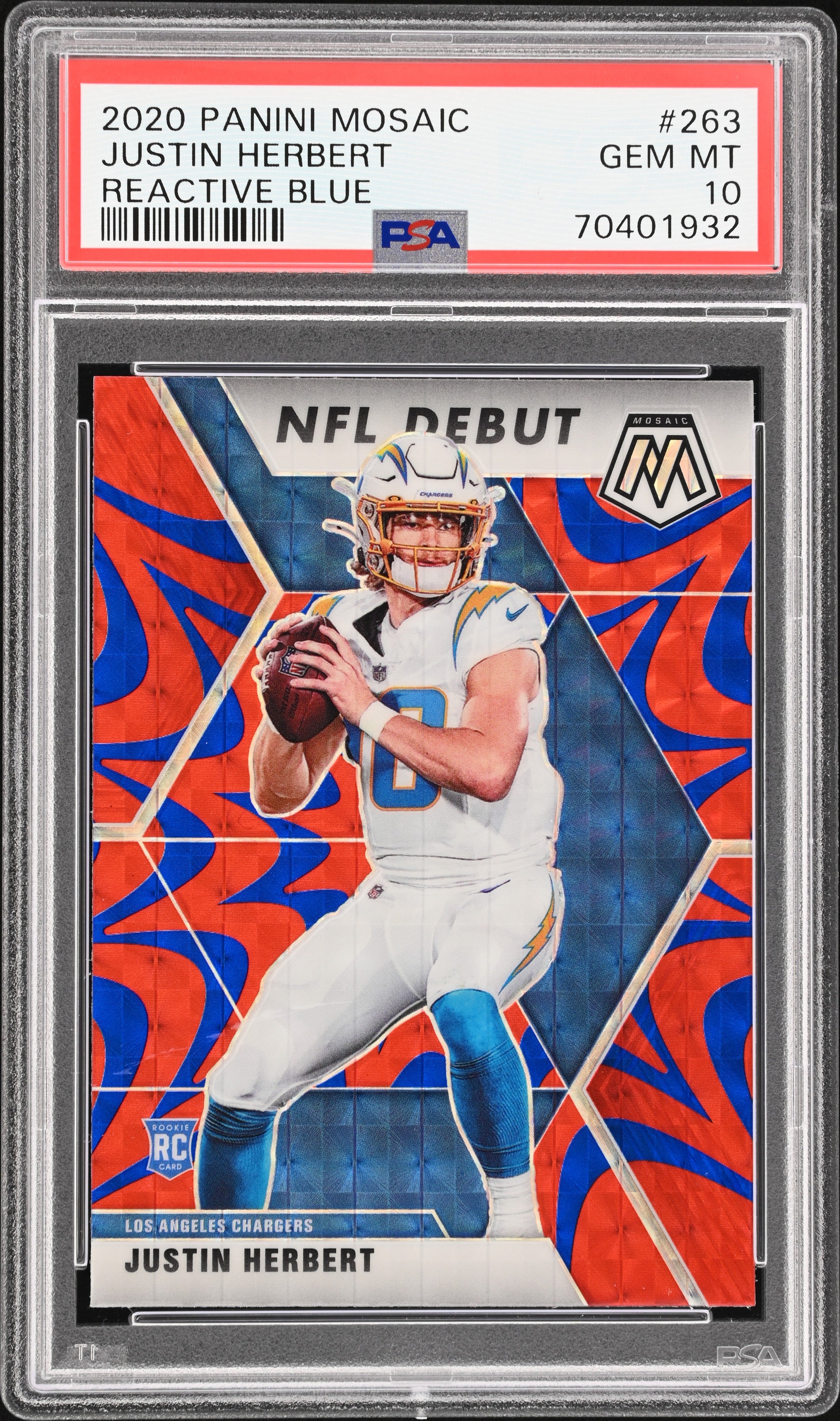 2020 Mosaic Justin Herbert Reactive Blue #263 Panini PSA 10