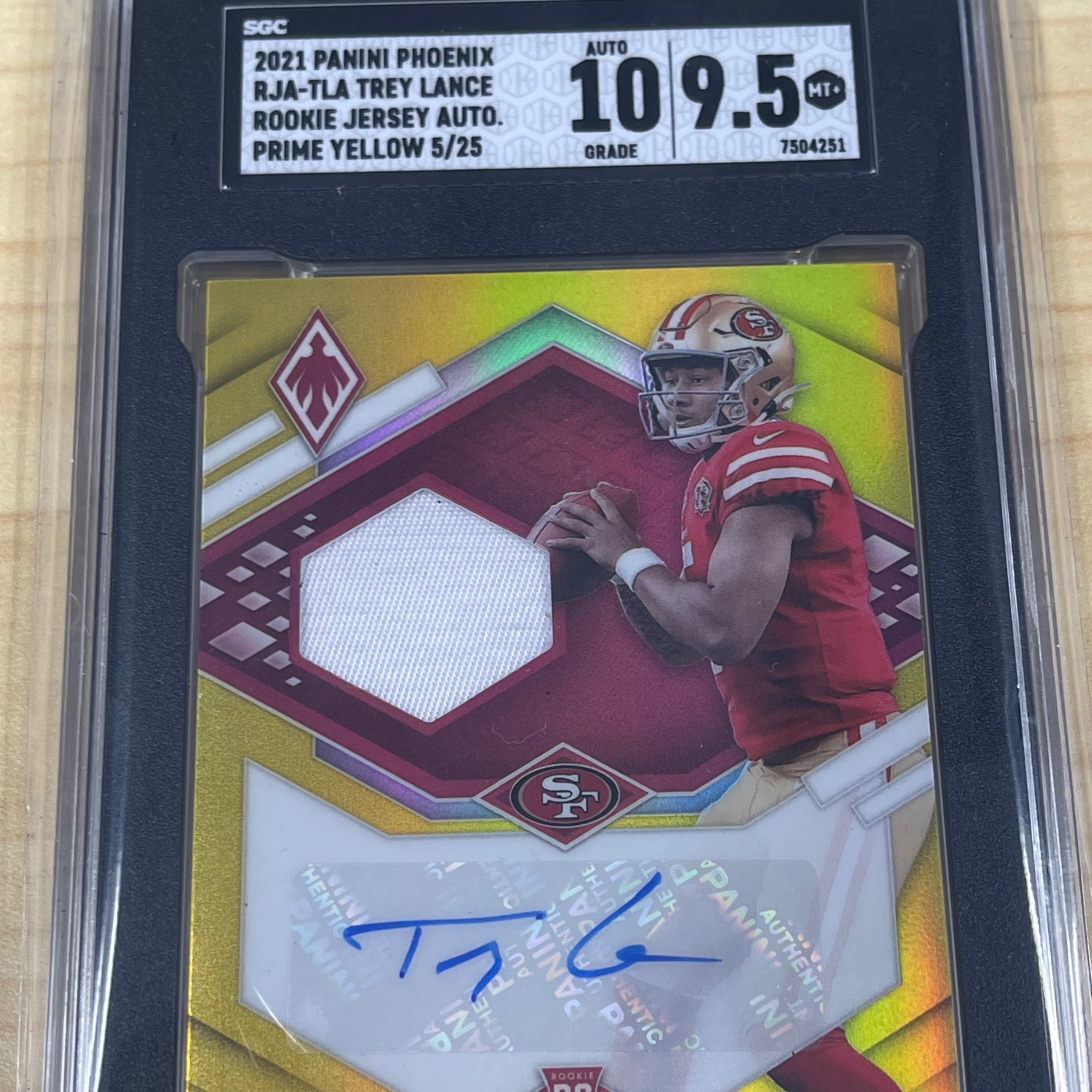 2021 Panini Phoenix Trey Lance RJA-TLA Prime Yellow	/25 SGC 9.5, Auto 10