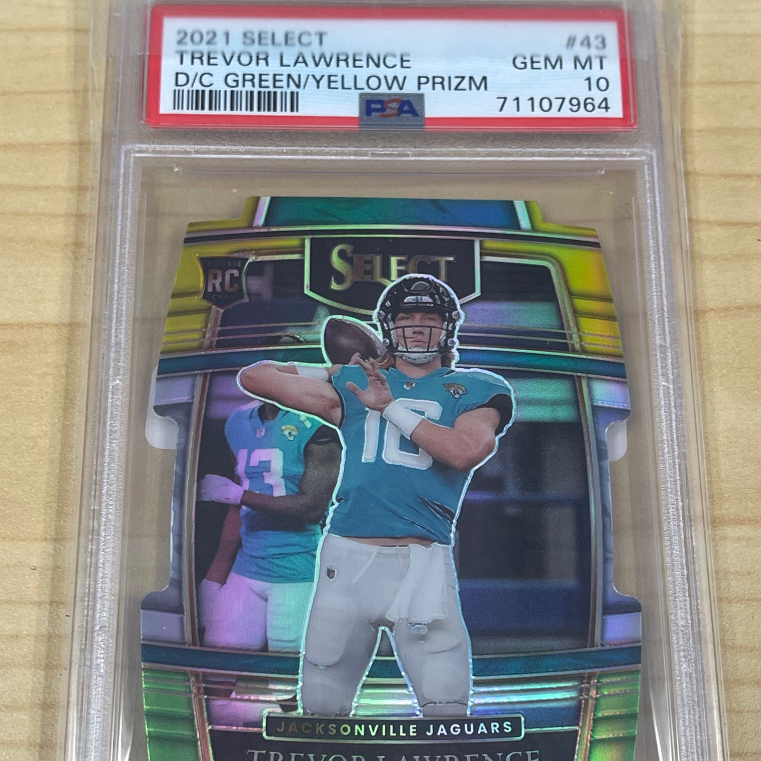 2021 Panini Select Trevor Lawrence #43 Die Cut Green/Yellow Prizm PSA 10