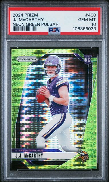 2024 Panini Prizm JJ McCarthy Neon Green Pulsar PSA 10