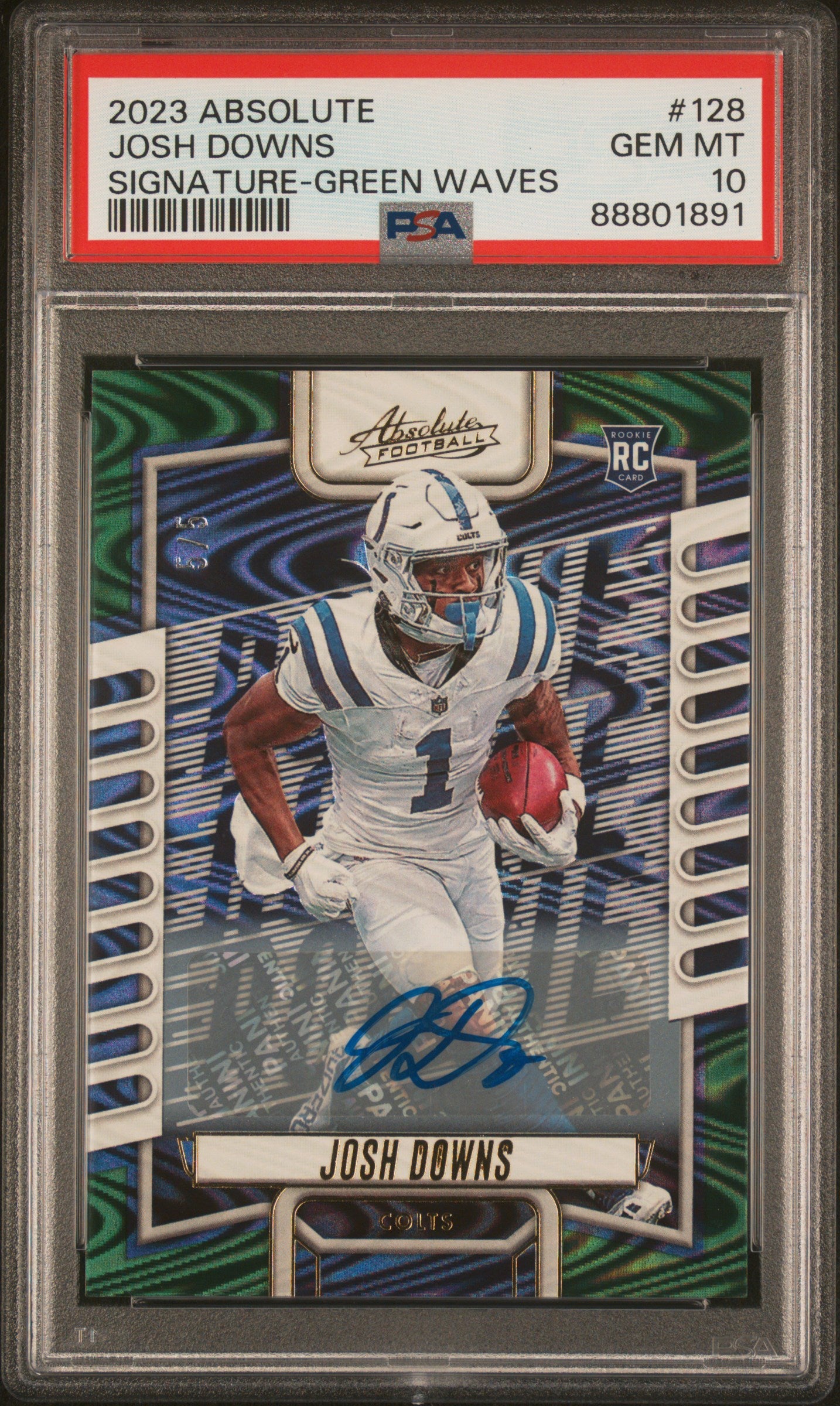Josh Downs 2023 Panini Absolute Signature Green Waves #128 PSA 10