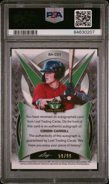 2018 Leaf Valiant Corbin Carroll Auto Green BACC1 PSA 10