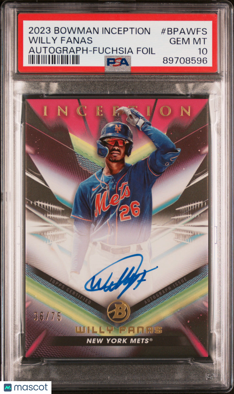 2023 Bowman Inception Autographs Willy Fanas #BPAWFS PSA 10
