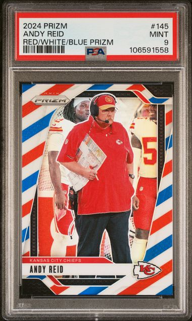2024 Prizm Andy Reid Red White Blue Prizm #145 PSA 9