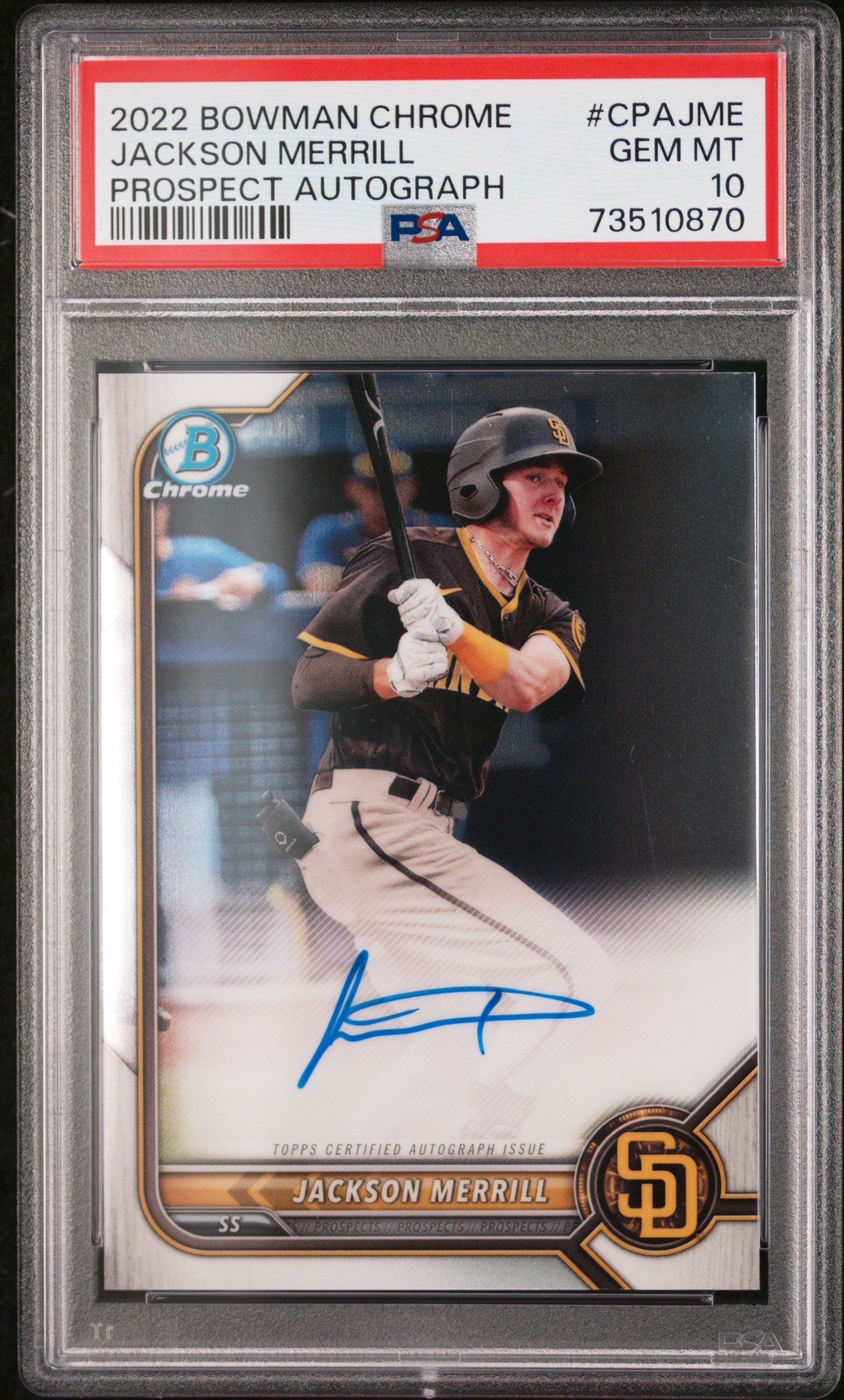 2022 Bowman Chrome Jackson Merrill  Prospect Autograph #CPAJME PSA 10