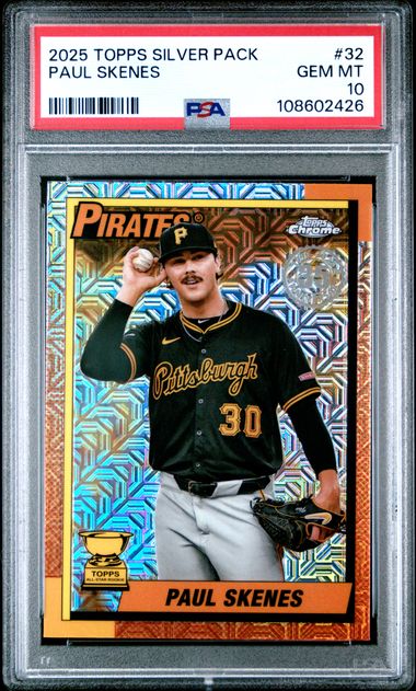 2025 Topps Silver Pack Paul Skenes 1990 Chrome Promo #32 PSA 10