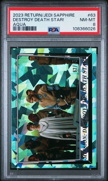 2023 Topps Return of Jedi Sapphire Destroy Death Star Aqua #63 PSA 8